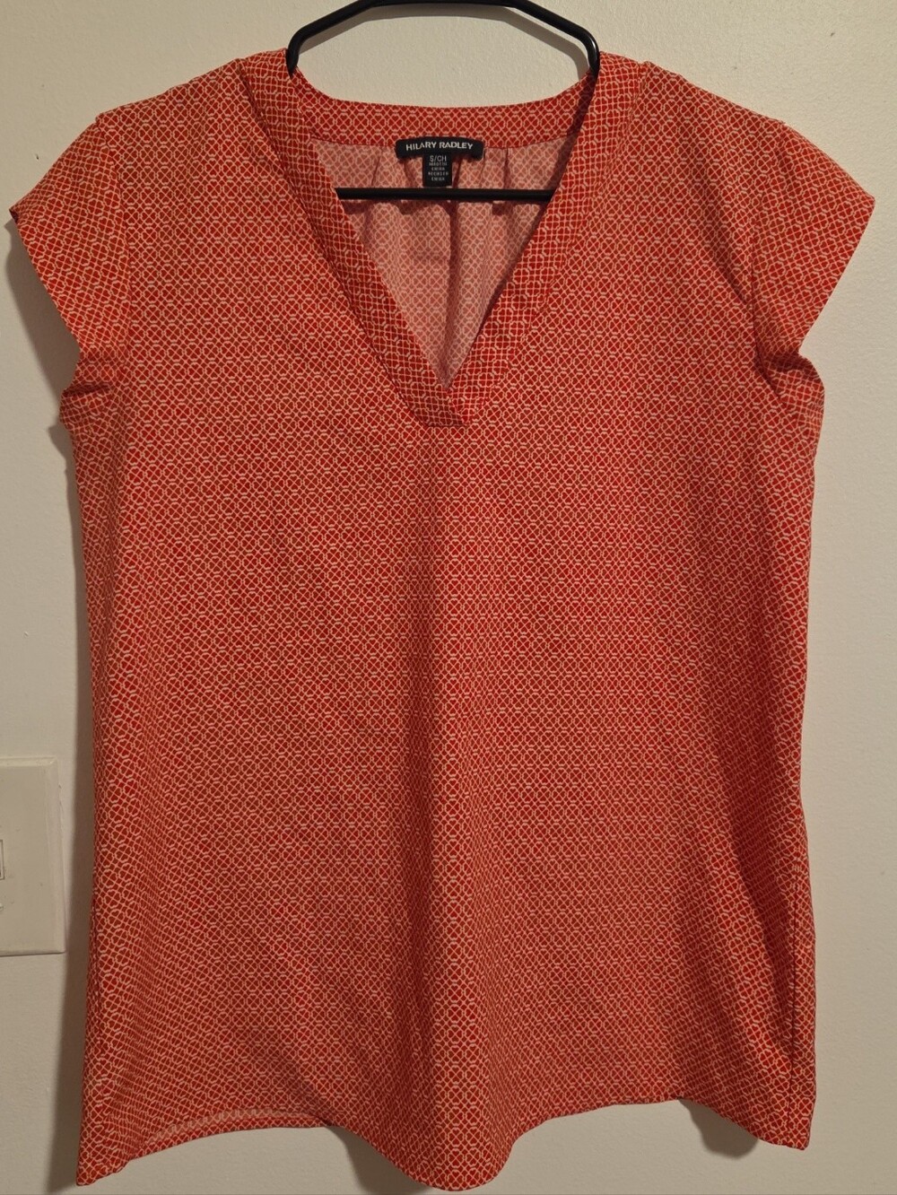 Hilary Radley Red-Orange Geometric V-Neck Cap Sleeve Tunic